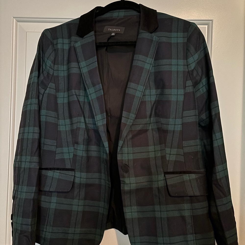 Talbots Men's Dark Green Checkered Blazer